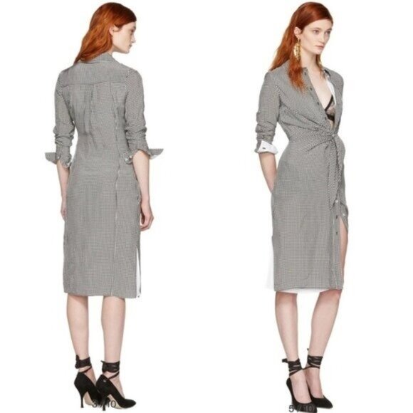 Altuzarra Yuma Gingham Check Shirtdress 36 4 Black White Front Tie - Picture 15 of 15